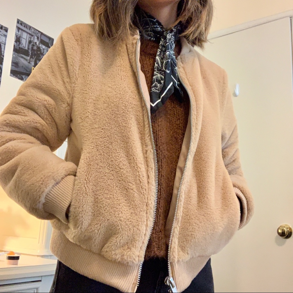 fluffy bomber jacket